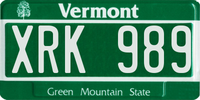 VT license plate XRK989