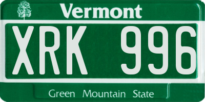 VT license plate XRK996