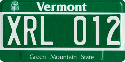 VT license plate XRL012