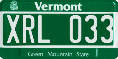 VT license plate XRL033