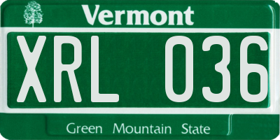 VT license plate XRL036