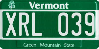 VT license plate XRL039