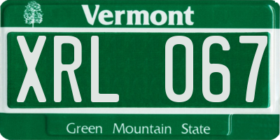 VT license plate XRL067
