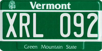 VT license plate XRL092