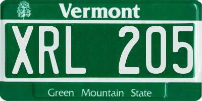 VT license plate XRL205
