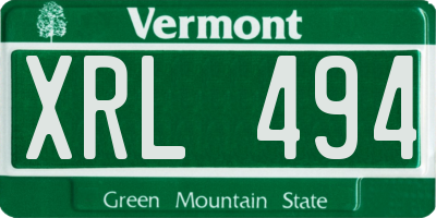VT license plate XRL494