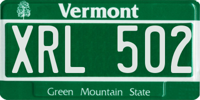 VT license plate XRL502