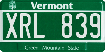 VT license plate XRL839