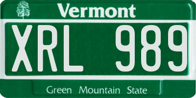 VT license plate XRL989