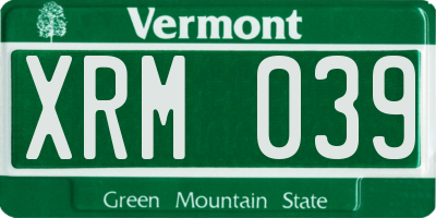 VT license plate XRM039