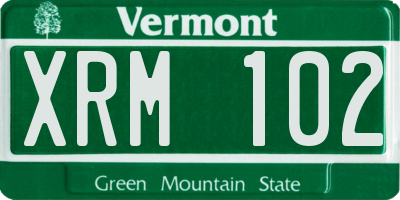 VT license plate XRM102