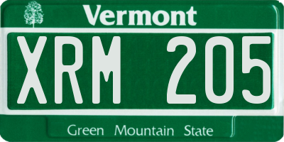 VT license plate XRM205