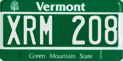 VT license plate XRM208