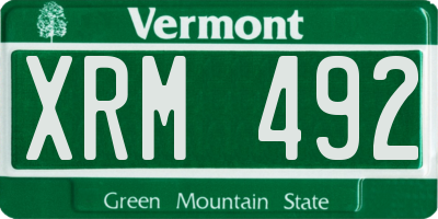 VT license plate XRM492