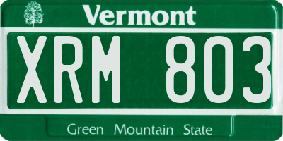 VT license plate XRM803