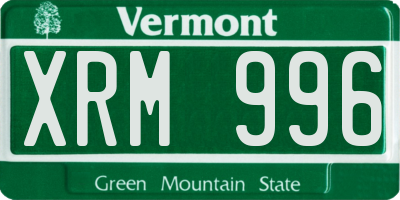 VT license plate XRM996