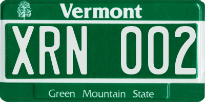 VT license plate XRN002