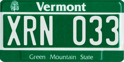 VT license plate XRN033