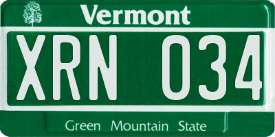 VT license plate XRN034