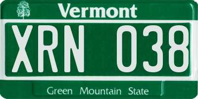 VT license plate XRN038