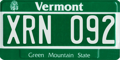 VT license plate XRN092