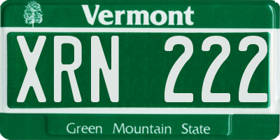 VT license plate XRN222