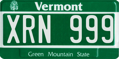 VT license plate XRN999