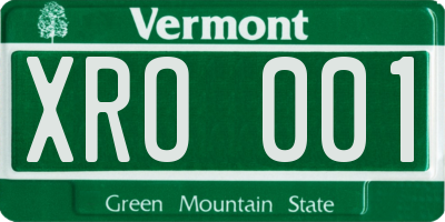 VT license plate XRO001