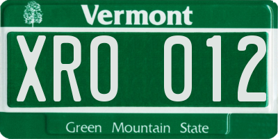 VT license plate XRO012