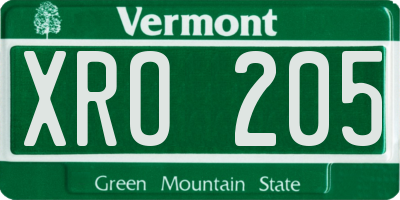 VT license plate XRO205