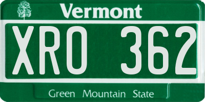 VT license plate XRO362