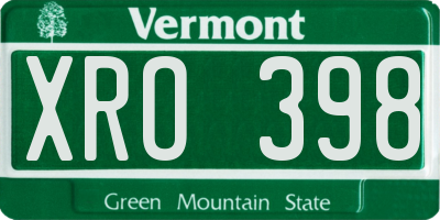 VT license plate XRO398