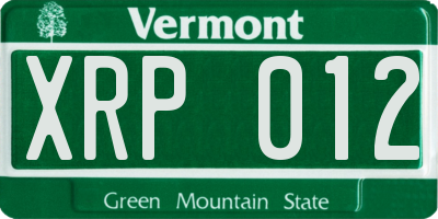 VT license plate XRP012