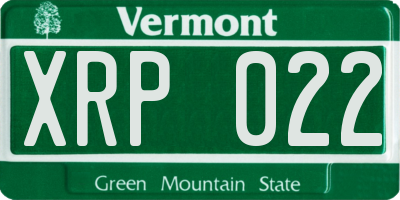 VT license plate XRP022