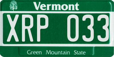VT license plate XRP033
