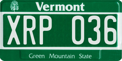 VT license plate XRP036