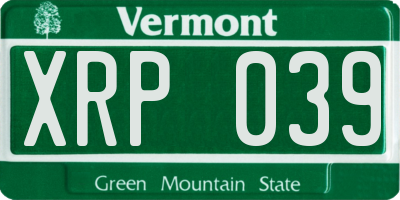 VT license plate XRP039