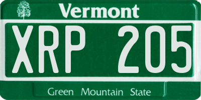 VT license plate XRP205