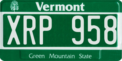 VT license plate XRP958