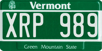 VT license plate XRP989