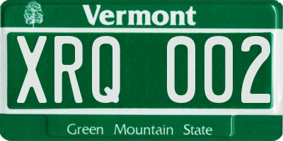 VT license plate XRQ002