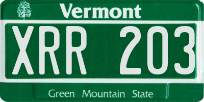 VT license plate XRR203