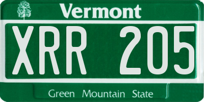 VT license plate XRR205