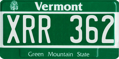VT license plate XRR362