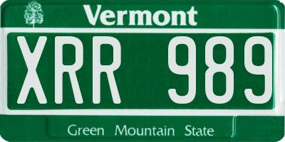 VT license plate XRR989