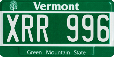 VT license plate XRR996
