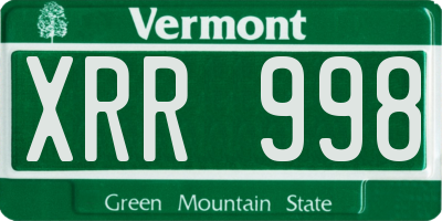 VT license plate XRR998