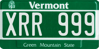 VT license plate XRR999