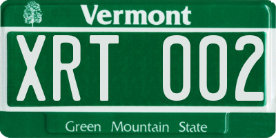 VT license plate XRT002