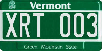 VT license plate XRT003